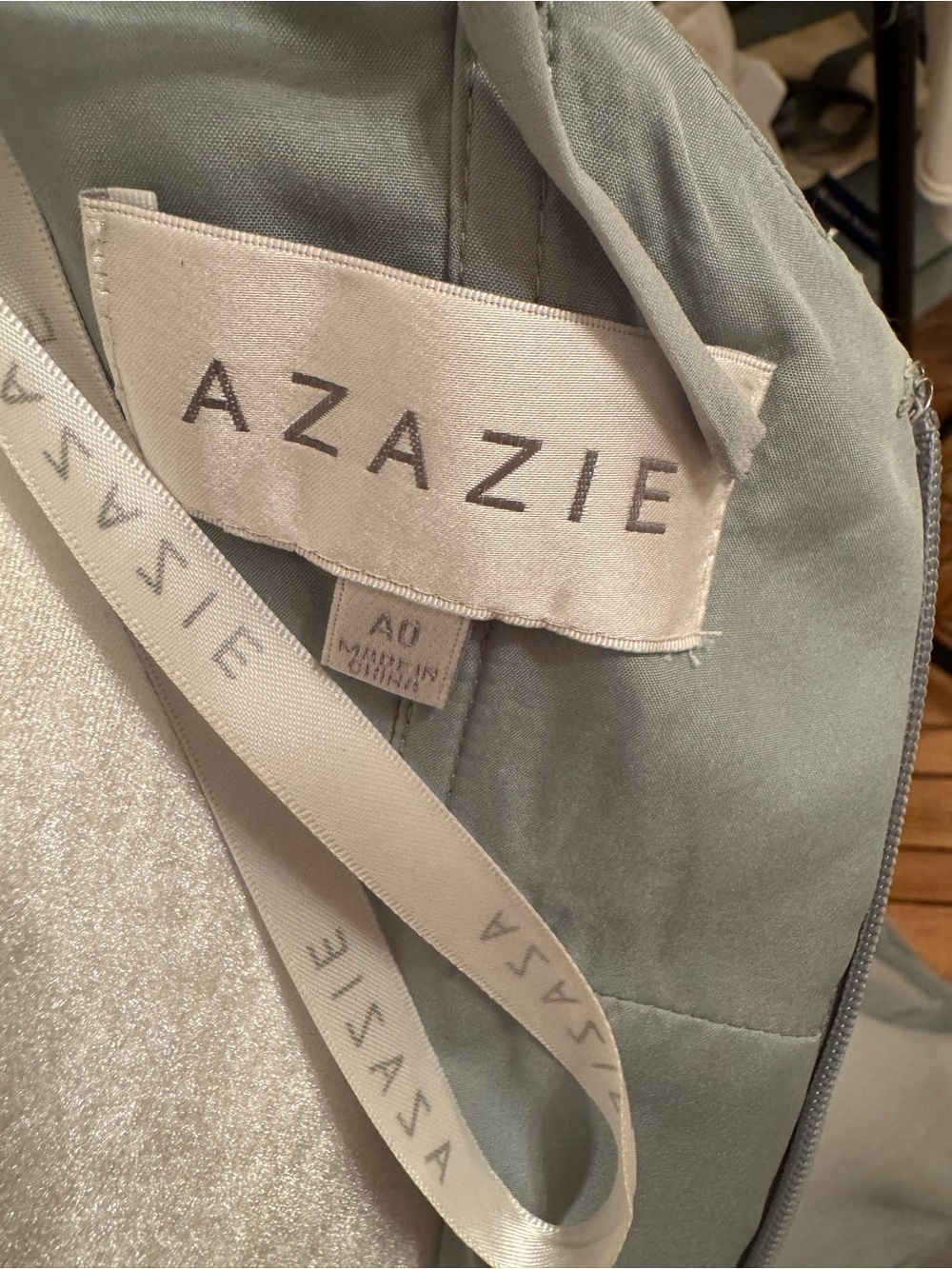 Azazie Pale Green with Light Blue Spaghetti-Strap Prom Dress - Picture 11 of 11